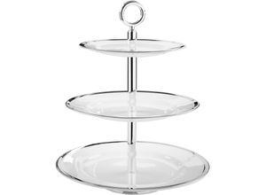 4042911261398 - Etagere FINK PLATINUM Servierplatten Gr Ø 30 cm weiß Weitere Weihnachtsdeko Servierplatte mit Platinumrand 3 Etagen Höhe ca 39 cm