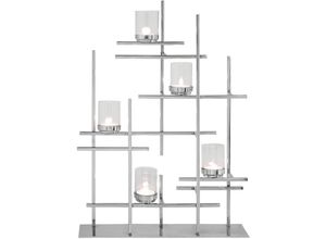 4042911430541 - Teelichthalter FINK PALADIN Kerzenhalter Gr B H T 11 cm x 70 cm x 52 cm silberfarben Windlichter Laternen Dekoleuchter 5-flammig aus Edelstahl Höhe ca 70 cm