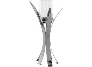 4042911441844 - Kerzenleuchter FINK VIVAS silber (silberfarben) H525cm Ø33cm Edelstahl Glas Kerzenhalter Teelichthalter inkl Glas vernickelt