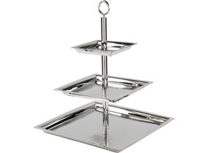 4042911551383 - Etagere FINK NAGANO mit feiner Hammerschlagstruktur Servierplatten Gr B H L 34 cm x 44 cm x 34 cm silberfarben Weitere Weihnachtsdeko mit 3 Etagen quadratisch