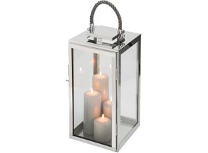 4042911595905 - Kerzenlaterne FINK SEVILLA Kerzenhalter Gr B H T 30 cm x 58 cm x 30 cm grau (grau silberfarben) Windlichter Laternen Silberfarben - aus Edelstahl und Glas