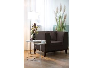 4042911602849 - Sessel FINK MAXIM Gr Samtvelours VELVET B H T 101 cm x 83 cm x 84 cm braun (stone velvet) mit schmalem Holzsockel inklusive Wurfkissen