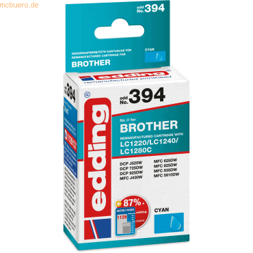 4043023745318 - Tintenpatrone EDD-394 ersetzt Brother LC-1240C (LC1240C) Einzelpack cyan