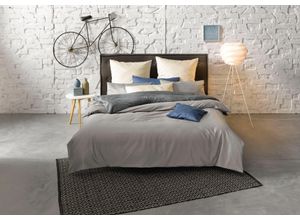 4043202392302 - Bettwäsche FLEURESSE Colours in 135x200 155x220 oder 200x200 cm Gr B L 135 cm x 200 cm (1 St) B L 80 cm x 80 cm (1 St) Mako-Satin grau (steingrau) Bettwäsche 135x200 cm aus 100% Baumwolle uni mit Reißverschluss