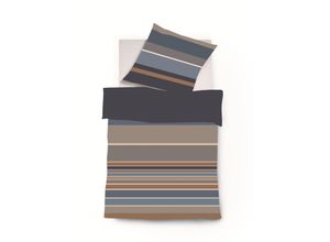 4043202656961 - - Black Premium Schweizer Satin Bettwäsche mit Uni Wendeseite braun-blau Größe 155x220 cm