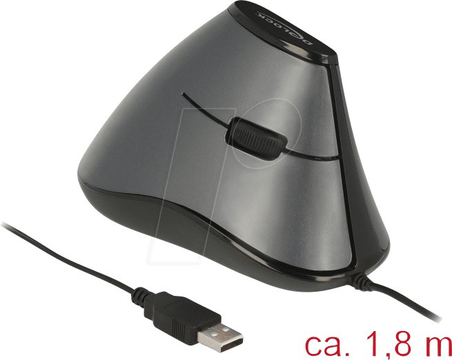 4043619125272 - DeLOCK - vertical mouse - USB - grey black - Vertical mouse (Schwarz)