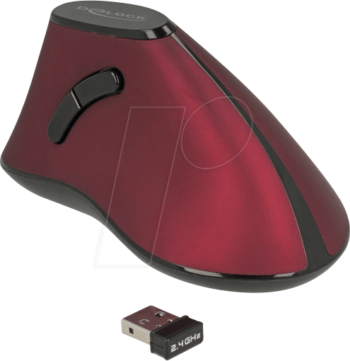 4043619125289 - DeLOCK - vertical mouse - 24 GHz - black   red - Vertical mouse (Schwarz)