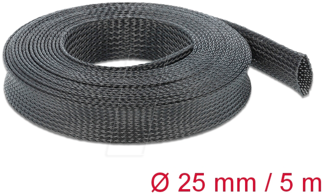 4043619188512 - DELOCK 18851 - Geflechtschlauch dehnbar 5 m x 25 mm schwarz