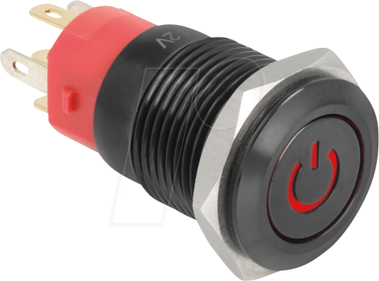 4043619220137 - DELOCK 22013 - Druckschalter zum Einbau schwarz 16 mm 12 V - LED rot