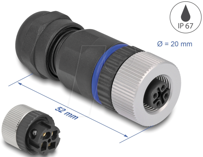 4043619605361 - DELOCK 60536 - M12 Steckverbinder A-kodiert 4 Pin Buchse mit Schraubanschluss