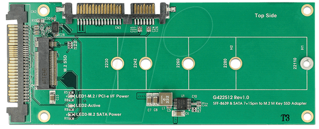 4043619628643 - Sata Konverter U2 SFF-8639 NVMe 22Pin -1x M2 Key m (62864) - Delock