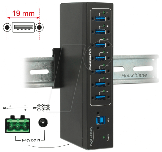 4043619633111 - DELOCK 63311 - Externer Industrie Hub 7x USB 30 A 15 kV ESD Schutz