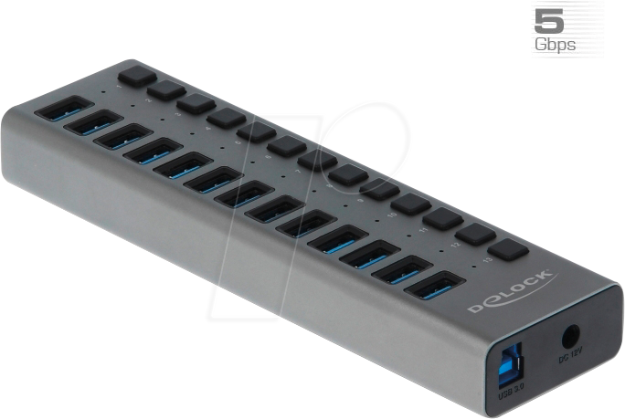 4043619637386 - DELOCK 63738 - Externer SuperSpeed USB Hub mit 13 Ports + Schalter