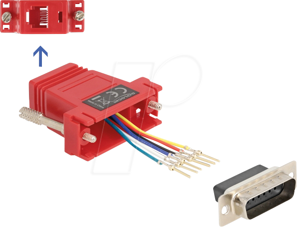 4043619670840 - DELOCK 67084 - Adapter D-Sub 15 Pin St > RJ12 Bu Montagesatz rot