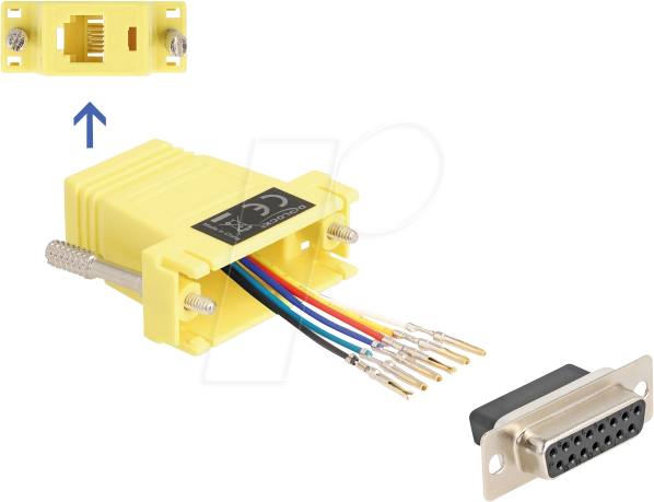 4043619670918 - DELOCK 67091 - Adapter D-Sub 15 Pin Bu > RJ12 Bu Montagesatz gelb