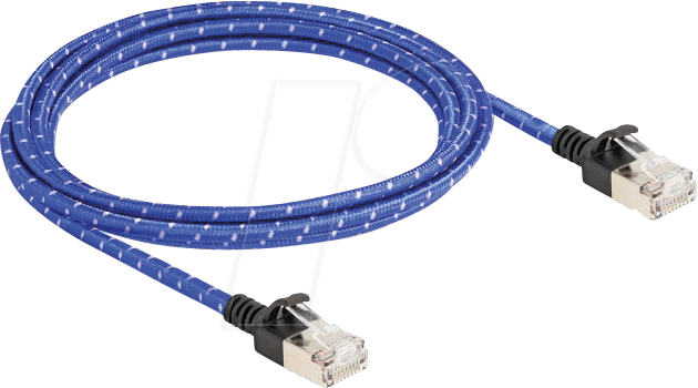 4043619803781 - RJ45 Netzwerkkabel mit Geflechtmantel Cat6A u ftp Slim 2 m blau (80378) - Delock