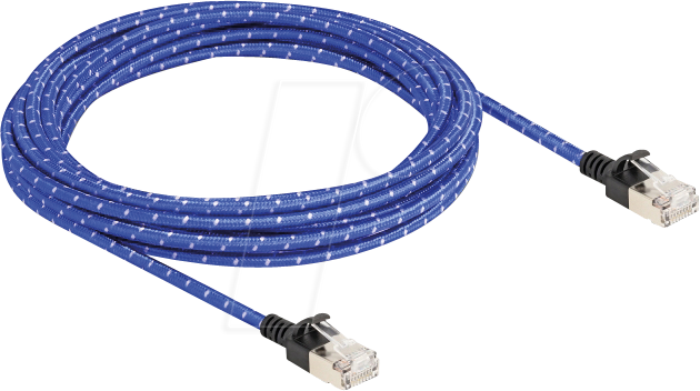 4043619803804 - RJ45 Netzwerkkabel mit Geflechtmantel Cat6A u ftp Slim 5 m blau (80380) - Delock