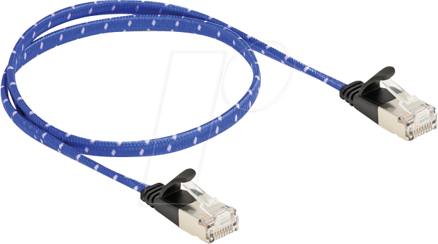 4043619803828 - RJ45 Flachband Netzwerkkabel mit Geflechtmantel Cat6A u ftp 05 m blau (80382) - Delock