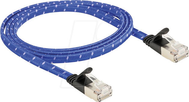 4043619803835 - RJ45 Flachband Netzwerkkabel mit Geflechtmantel Cat6A u ftp 1 m blau (80383) - Delock