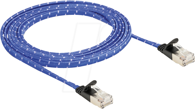 4043619803842 - RJ45 Flachband Netzwerkkabel mit Geflechtmantel Cat6A u ftp 2 m blau (80384) - Delock