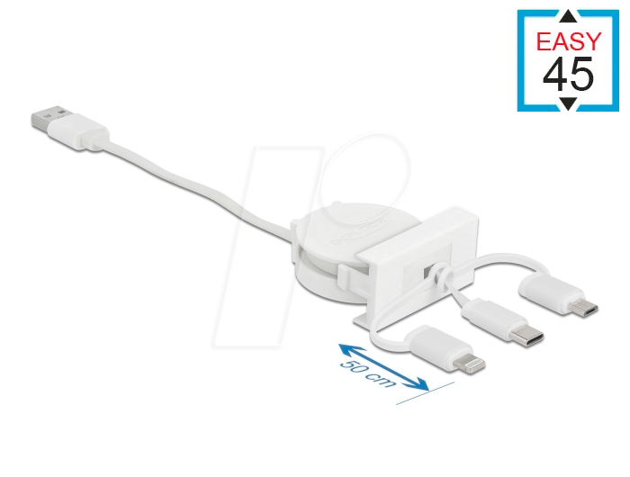 4043619813759 - DELOCK 81375 - Easy 45 Modul USB 20 3-in-1 Aufrollkabel weiß