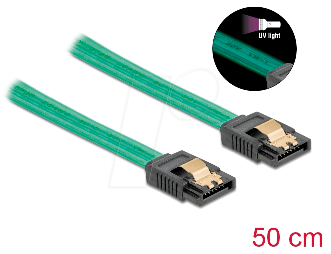 4043619820696 - DELOCK 82069 - Kabel SATA 6 Gb s St > Bu UV leuchtend grün 50 cm