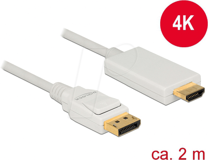 4043619838189 - Kabel DisplayPort 12 Stecker hdmi-a Stecker 2 m weiß 4K (83818) - Delock 4043619838189 - Kabel DisplayPort 12 Stecker hdmi-a Stecker 2 m weiß 4K (83818) - Delock