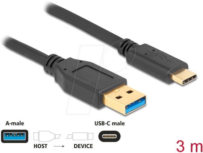 4043619840069 - SuperSpeed usb (usb 32 Gen 1) Kabel Typ-A zu usb Type-C™ 3 m (84006) - Delock