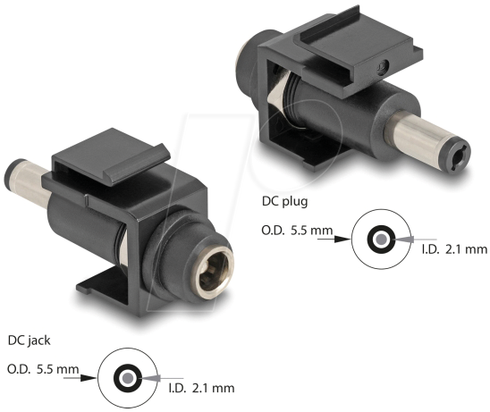 4043619841622 - DELOCK 84162 - Keystone DC 55 x 21 mm Buchse > 55 x 21 mm Stecker schwarz