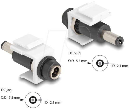 4043619841745 - DELOCK 84174 - Keystone DC 55 x 21 mm Buchse > 55 x 21 mm Stecker weiß