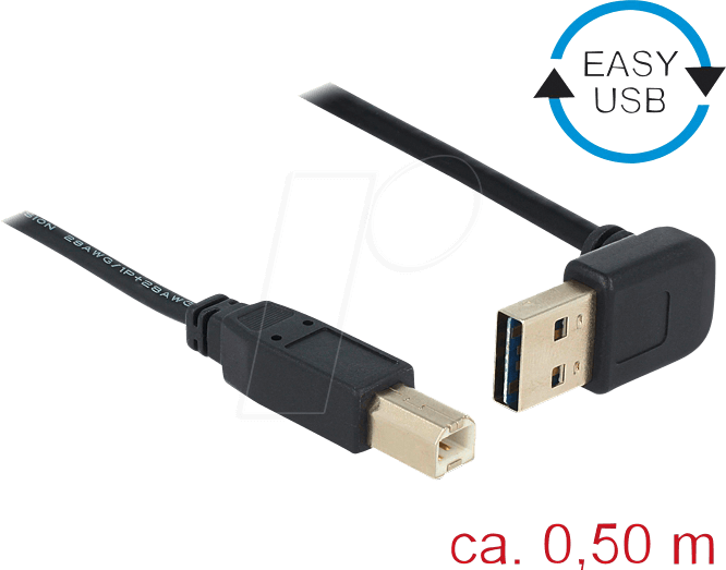 4043619851836 - DeLOCK DELOCK Easy-USB-Kab20 A(gewink ob un) - B 05m schwarz (85183)