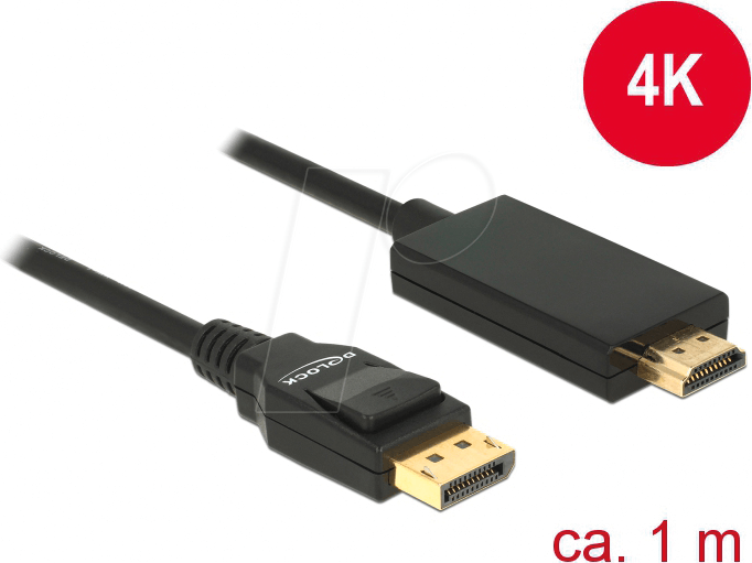 4043619853168 - Kabel Displayport 12 Stecker hdmi-a Stecker 1 m schwarz 4K (85316) - Delock