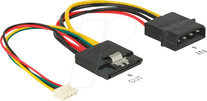 4043619856732 - DELOCK Stromkabel SATA 15Pin Bu   Molex 4Pin St + 4Pin Bu