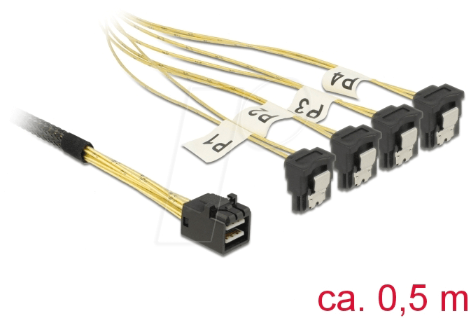 4043619856848 - DELOCK 85684 - Kabel Mini SAS HD SFF-8643 > 4 x SATA 7 Pin gewinkelt 05 m