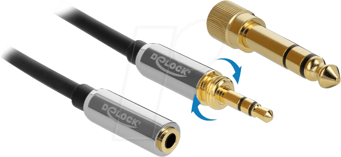 4043619857807 - Kabel Klinke 35 mm St Bu mit 635 mm Schraubadapter 10 m schwarz (85780) - Delock