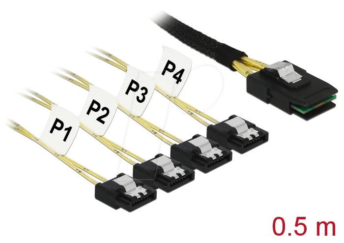 4043619858002 - Kabel Mini sas SFF-8087 4 x sata 7 Pin 05 m Metall (85800) - Delock 4043619858002 - Kabel Mini sas SFF-8087 4 x sata 7 Pin 05 m Metall (85800) - Delock