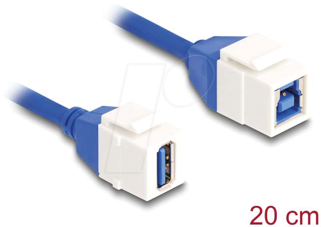 4043619869701 - DELOCK 86970 - Keystone Modul USB Typ-A Buchse   Typ-B Buchse 20 cm blau