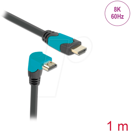 4043619869916 - DELOCK 86991 - HDMI Kabel Stecker gerade zu 90° unten gewinkelt 48 GBit s 1 m