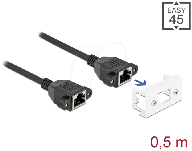 4043619871308 - DELOCK 87130 - Netzwerk Verlängerungskabel Easy 45 S FTP Cat6a 05 m schw