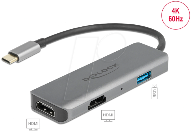 4043619877805 - Usb Type-C™ zu Dual hdmi Adapter mit 4K 60 Hz und usb Port (87780) - Delock