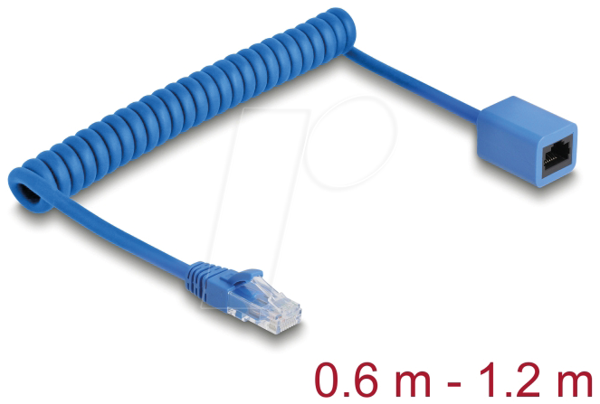 4043619903658 - DELOCK 90365 - RJ45 Spiralkabel Stecker zu Buchse Cat6 06 m bis 12 m blau