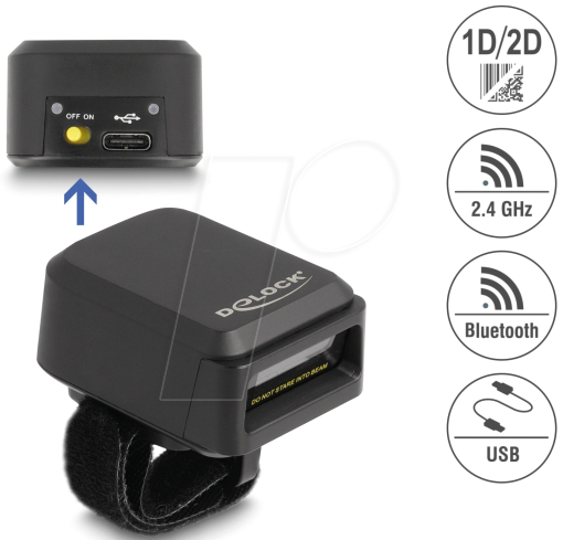 4043619906079 - DELOCK 90607 - Barcodescanner Ring 1D 2D 24 GHz Bluetooth