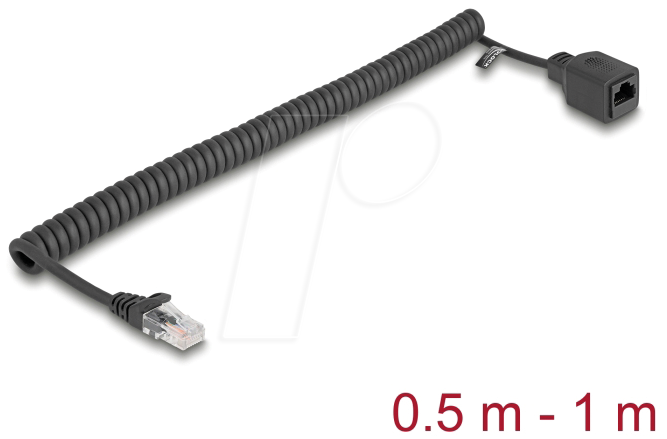 4043619906680 - DELOCK 90668 - RJ45 Spiralkabel Stecker zu Buchse Cat5e 05 m bis 1 m schwarz