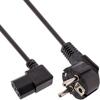 4043718012701 - - Stromkabel - IEC 60320 C13 zu CEE 7 7 (M) - 18 m - 90° Stecker rechts-gewinkelter Stecker - Schwarz