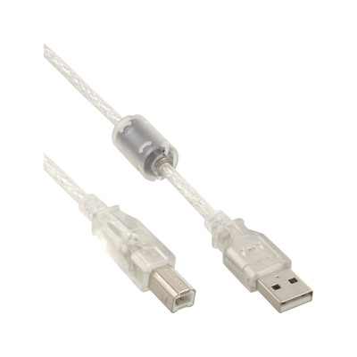 4043718021024 - USB 20 Kabel A an B transparent mit Ferritkern 2m