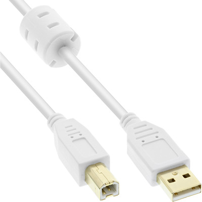 4043718143818 - USB 20 Kabel A an B weiß   gold mit Ferritkern 2m