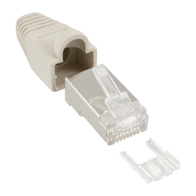 4043718175109 - Crimpst RJ45 geschirmt Knickschutz beige & Einfädelhilfe 100er Pack