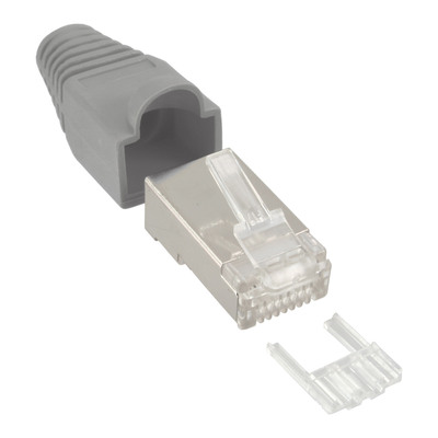 4043718175116 - 10er Pack Crimpst RJ45 gesch mit Knickschutz & Einfädelhilfe grau