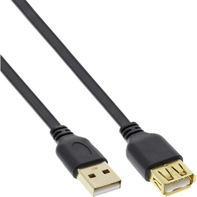 4043718178773 - USB 20 Flachkabel Verlängerung A ST   BU schwarz Kontakte gold 5m