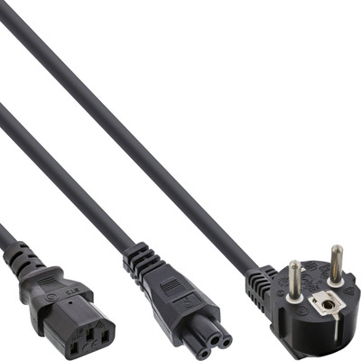 4043718203963 - Y-cable - Netz-Splitter - CEE 7 7 (M) zu IEC 60320 C13 IEC 60320 C5 - 2 m - 90° Stecker - Schwarz